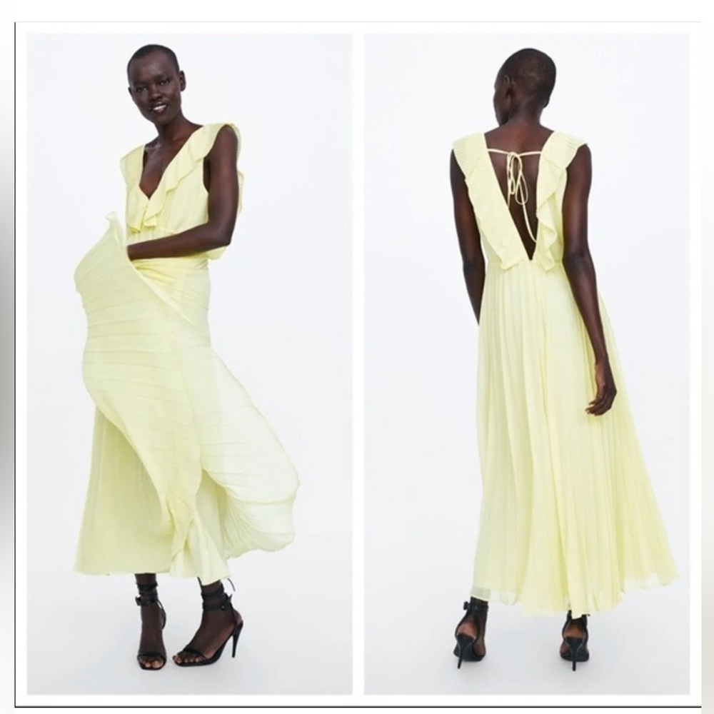 Zara Yellow Pleated Maxi Dress